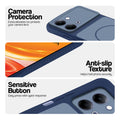 Blue phone case for Vivo Y21 5G showing camera safety edges, anti slip side grip and easy press button covers.