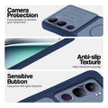 Blue phone case for Vivo Y300 5G showing camera safety edges, anti slip side grip and easy press button covers.