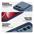Blue phone case for Vivo Y31 Pro 5G showing camera safety edges, anti slip side grip and easy press button covers.