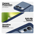 Blue phone case for Vivo Y400 5G showing camera safety edges, anti slip side grip and easy press button covers.