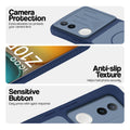 Blue phone case for iQOO Z10R 5G showing camera safety edges, anti slip side grip and easy press button covers.