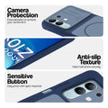 Blue phone case for iQOO Z10X 5G showing camera safety edges, anti slip side grip and easy press button covers.