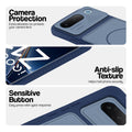 Blue phone case for iQOO Z11 5G showing camera safety edges, anti slip side grip and easy press button covers.