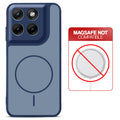 Blue back cover for Motorola G37 5G with printed ring pattern and message showing not compatible with MagSafe charging.