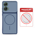 Dual tone silicone Blue phone cover for Motorola Moto Edge 50 Fusion 5G showing wireless charging not supported notice