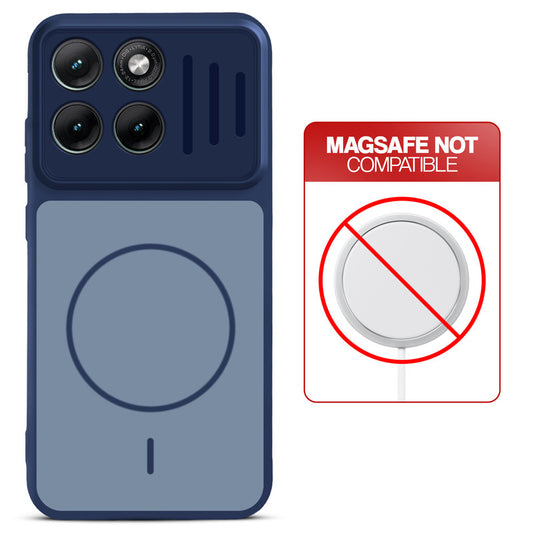 Blue back cover for Motorola Moto Edge 70 Fusion 5G with printed ring pattern and message showing not compatible with MagSafe charging.