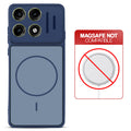Blue back cover for Motorola Moto Edge 70 Pro 5G with printed ring pattern and message showing not compatible with MagSafe charging.