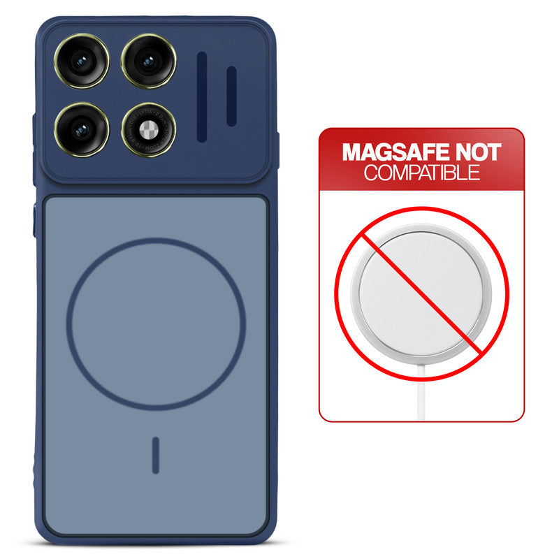 Blue back cover for Motorola Moto Edge 70 Pro 5G with printed ring pattern and message showing not compatible with MagSafe charging.