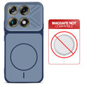 Blue back cover for Motorola Signature with printed ring pattern and message showing not compatible with MagSafe charging.