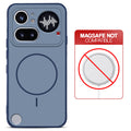 Blue back cover for Nothing Phone 4A Pro 5G with printed ring pattern and message showing not compatible with MagSafe charging.