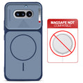 Blue back cover for Nothing Phone 4A 5G with printed ring pattern and message showing not compatible with MagSafe charging.