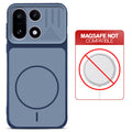 Blue back cover for OnePlus 15 5G with printed ring pattern and message showing not compatible with MagSafe charging.