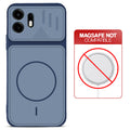 Blue back cover for OnePlus N6 5G with printed ring pattern and message showing not compatible with MagSafe charging.