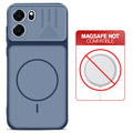 Blue back cover for OnePlus Nord CE 6 5G with printed ring pattern and message showing not compatible with MagSafe charging.