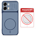 Blue back cover for Oppo A6 Pro 5G with printed ring pattern and message showing not compatible with MagSafe charging.