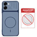 Blue back cover for Oppo A6s 5G with printed ring pattern and message showing not compatible with MagSafe charging.