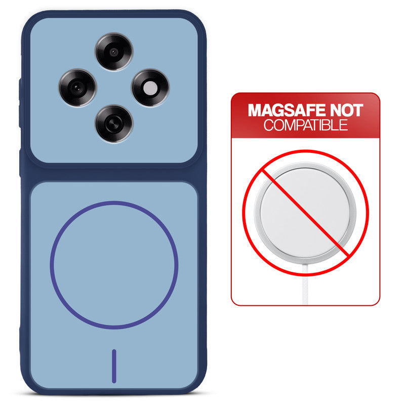 Blue back cover for Oppo F31 Pro 5G with printed ring pattern and message showing not compatible with MagSafe charging.