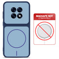 Blue back cover for Oppo F31 Pro Plus 5G with printed ring pattern and message showing not compatible with MagSafe charging.