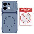 Blue back cover for Oppo Reno 16 Pro 5G with printed ring pattern and message showing not compatible with MagSafe charging.