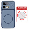 Blue back cover for Realme 16 Pro 5G with printed ring pattern and message showing not compatible with MagSafe charging.