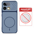 Blue back cover for Realme 16 Pro Plus 5G with printed ring pattern and message showing not compatible with MagSafe charging.