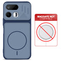 Blue back cover for Realme 16T 5G with printed ring pattern and message showing not compatible with MagSafe charging.