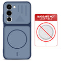 Blue back cover for Realme 16x 5G with printed ring pattern and message showing not compatible with MagSafe charging.