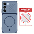 Blue back cover for Realme C83 5G with printed ring pattern and message showing not compatible with MagSafe charging.