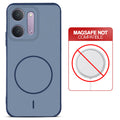 Blue back cover for Redmi 17C 5G with printed ring pattern and message showing not compatible with MagSafe charging.