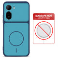 Blue back cover for Redmi A7 Pro 5G with printed ring pattern and message showing not compatible with MagSafe charging.
