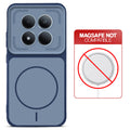 Blue back cover for Redmi Note 15 Pro 5G with printed ring pattern and message showing not compatible with MagSafe charging.
