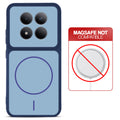 Blue back cover for Redmi Note 15 Pro 5G with printed ring pattern and message showing not compatible with MagSafe charging.