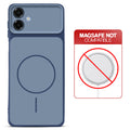 Dual tone silicone Blue phone cover for Samsung M07 showing wireless charging not supported notice