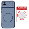 Blue back cover for Vivo V20 with printed ring pattern and message showing not compatible with MagSafe charging.