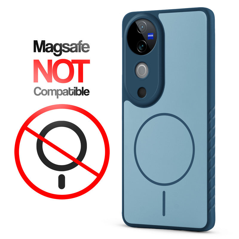 Matte Silicone Dual Color Back Cover with Metal Buttons & Ring Design for Vivo V40 5G