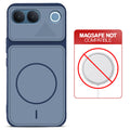 Blue back cover for Vivo V80 Lite 5G with printed ring pattern and message showing not compatible with MagSafe charging.