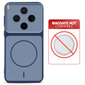 Blue back cover forMotorola Vivo X300 5G with printed ring pattern and message showing not compatible with MagSafe charging.