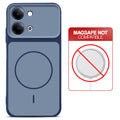 Blue back cover for Vivo Y05 4G with printed ring pattern and message showing not compatible with MagSafe charging.