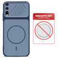 Blue back cover for Vivo Y20 with printed ring pattern and message showing not compatible with MagSafe charging.