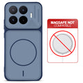 Blue back cover for Xiaomi 17T 5G with printed ring pattern and message showing not compatible with MagSafe charging.