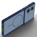 Slim silicone Blue phone case for Motorola Moto Edge 50 Fusion 5G side angle view showing grip texture and precise cutouts
