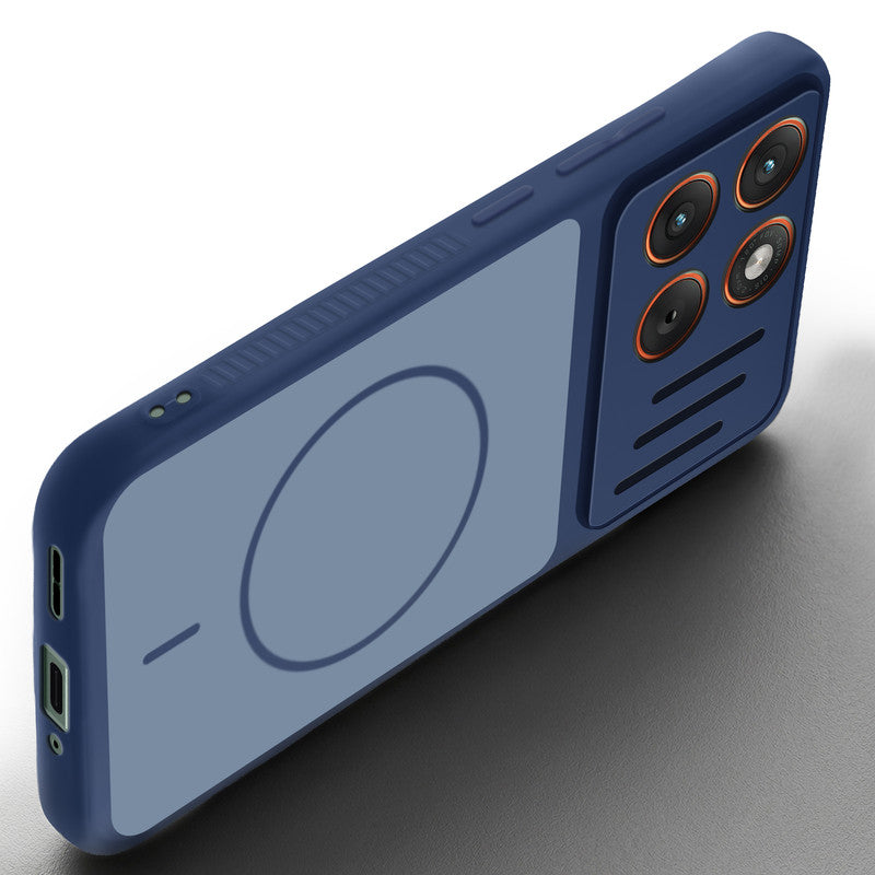 Angled view of Blue mobile case for Motorola Moto Edge 70 5G with proper charging port cutout, speaker holes and strong corner protection.