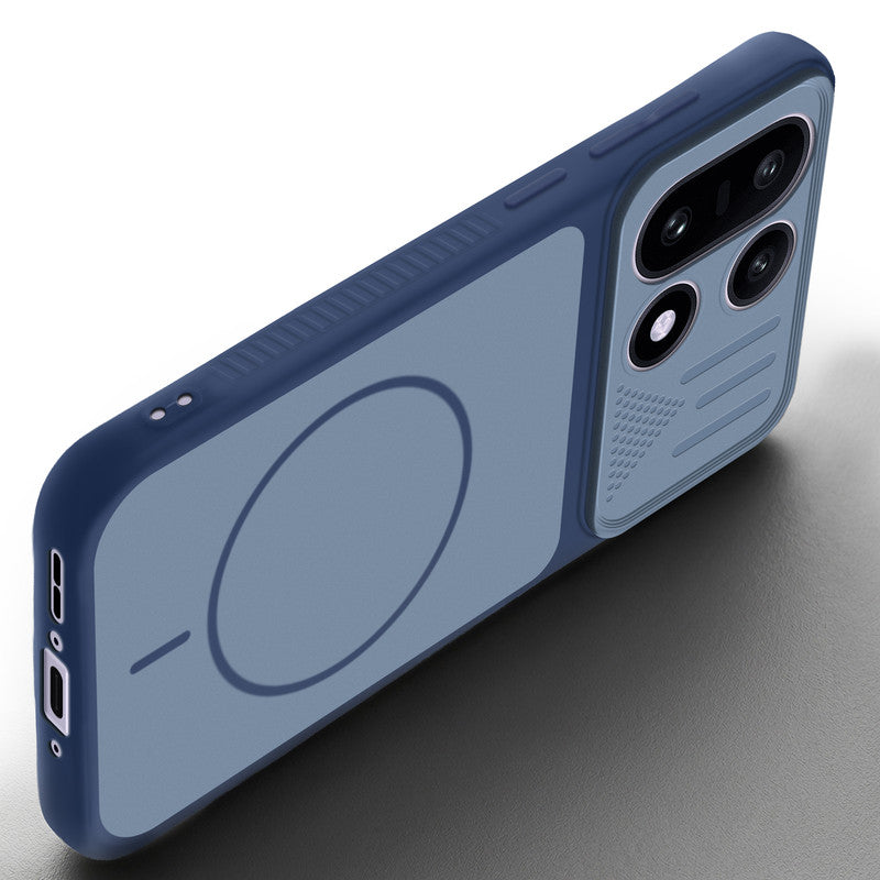 Angled view of Blue mobile case for OnePlus 15 5G with proper charging port cutout, speaker holes and strong corner protection.