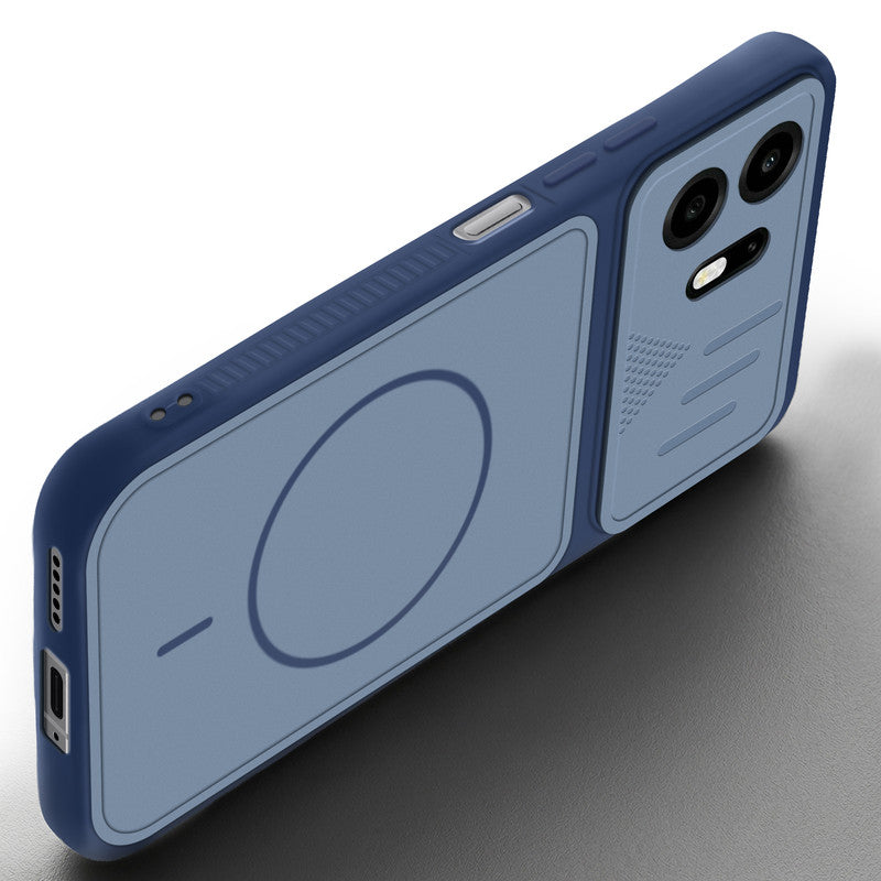 Angled view of Blue mobile case for OnePlus N6 5G with proper charging port cutout, speaker holes and strong corner protection.