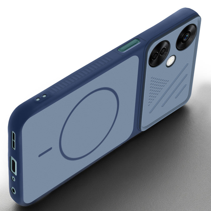 Angled view of Blue mobile case for OnePlus Nord CE 3 Lite 5G with proper charging port cutout, speaker holes and strong corner protection.