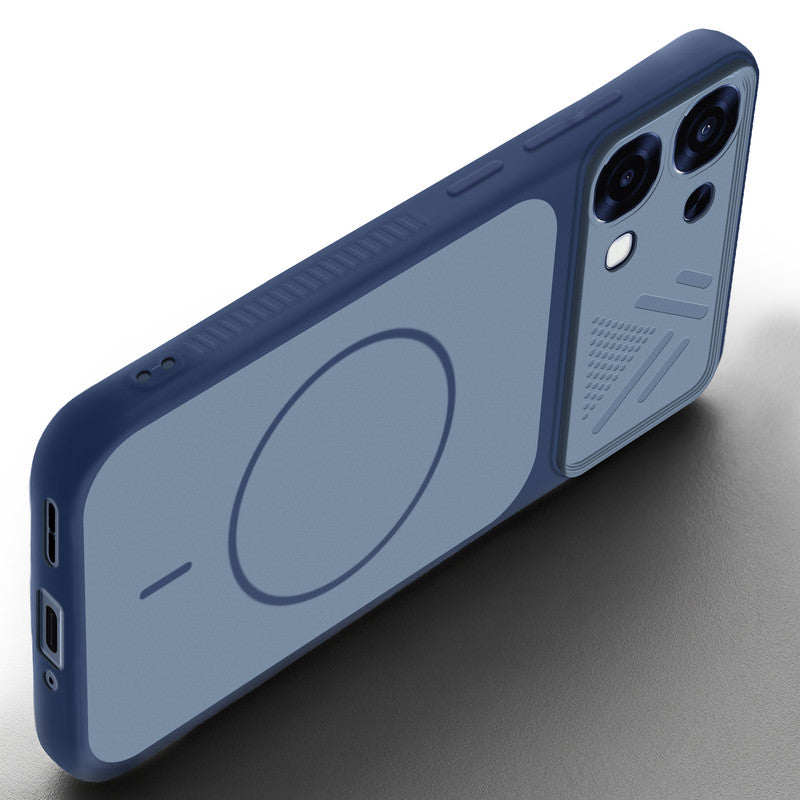 Angled view of Blue mobile case for Oppo F31 5G with proper charging port cutout, speaker holes and strong corner protection.