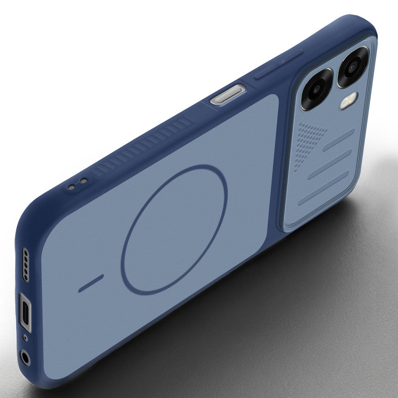 Angled view of Blue mobile case for Oppo K14x 5G with proper charging port cutout, speaker holes and strong corner protection.