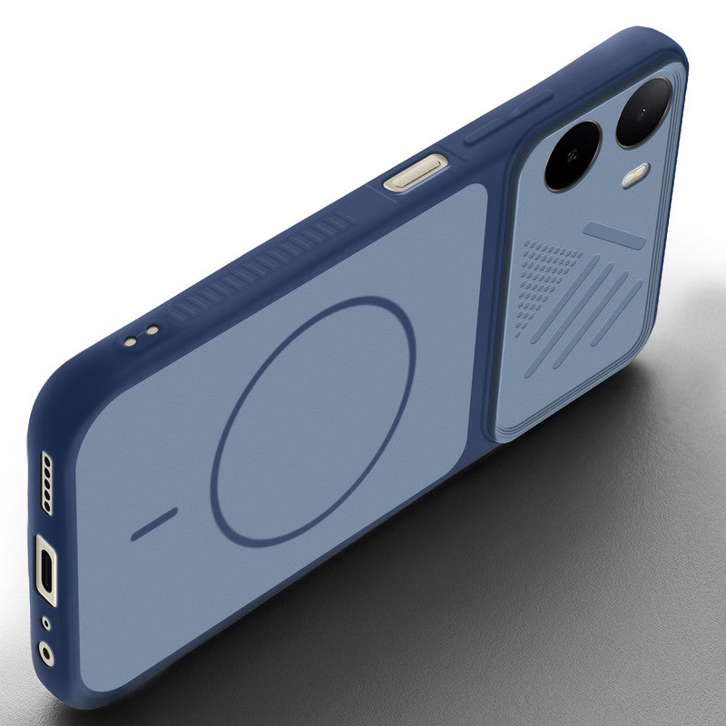 Angled view of Blue mobile case for Poco C81 4G with proper charging port cutout, speaker holes and strong corner protection.