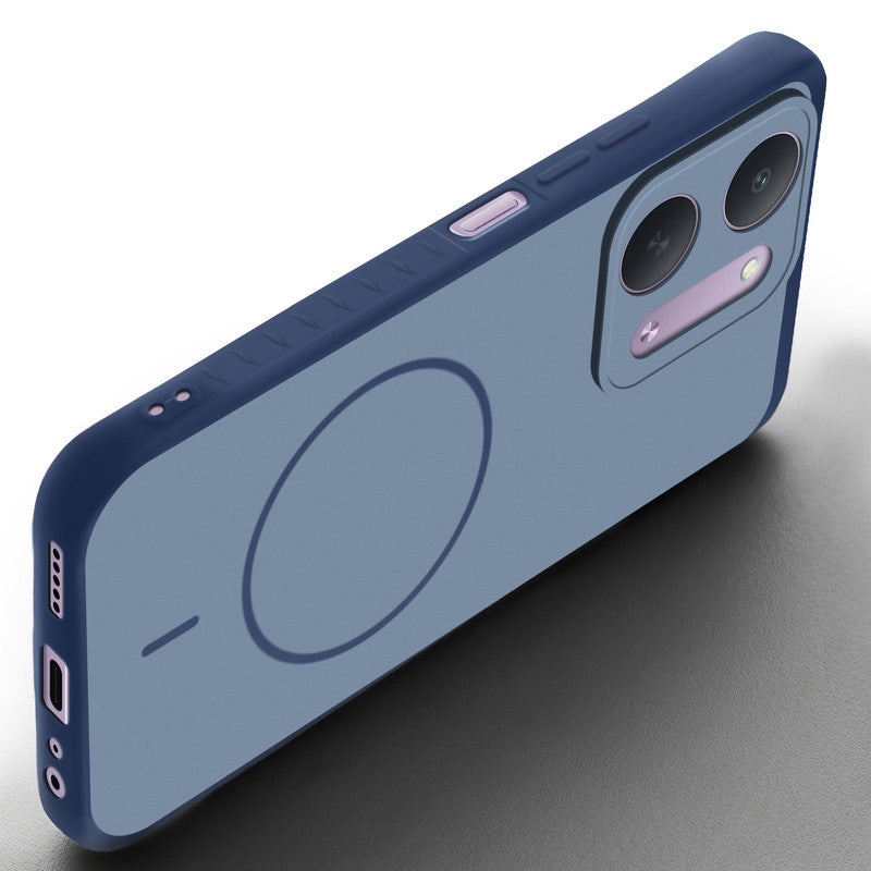 Angled view of Blue mobile case for Redmi 17C 5G with proper charging port cutout, speaker holes and strong corner protection.