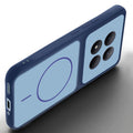 Angled view of Blue mobile case for Redmi Note 15 Pro 5G with proper charging port cutout, speaker holes and strong corner protection.